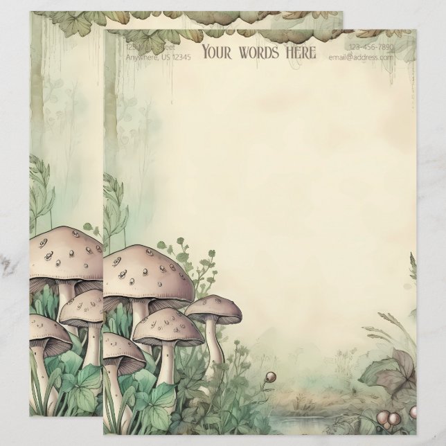 Maak Je Eigen Whimsische Roze Paddenstoelen Briefhoofd (Voorkant / Achterkant)