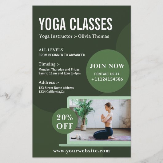 Maak je eigen yogalerares studioklassen flyer (Voorkant)