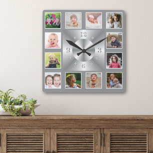 Maak Je Eigen Zilveren 12 Familie Foto Collage Vierkante Klok