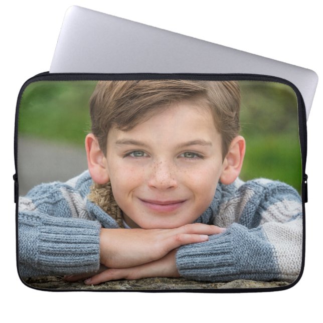 Maak Je Eigen Zoon Foto Aangepaste Afbeelding Dubb Laptop Sleeve (Voorkant)