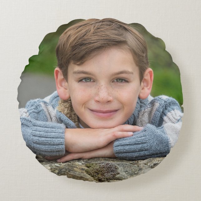 Maak Je Eigen Zoon Foto Aangepaste Afbeelding Dubb Rond Kussen (Voorkant)