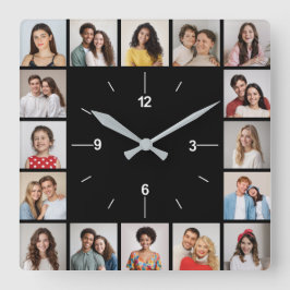 Maak Je Eigen Zwart-Wit Foto Collage van 16 Foto's Vierkante Klok