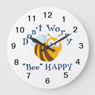 Maak je geen zorgen "Bee" Happy Large Wall Clock Grote Klok
