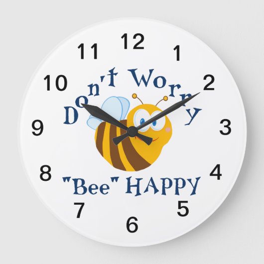 Maak je geen zorgen "Bee" Happy Large Wall Clock Grote Klok (Voorkant)