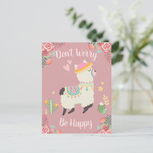 Maak je geen zorgen Lama Briefkaart (Staand voorkant)