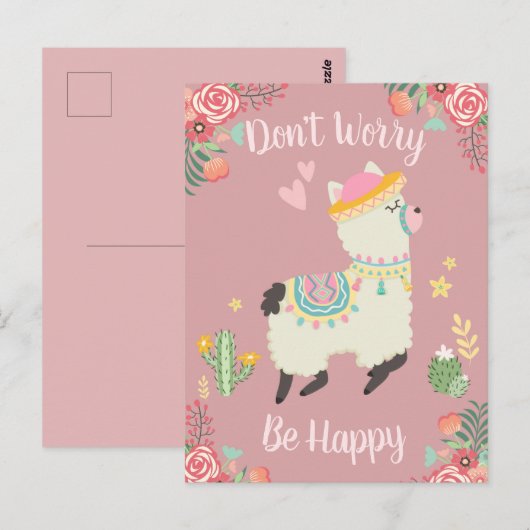 Maak je geen zorgen Lama Briefkaart (Voorkant / Achterkant)