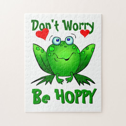 Maak je geen zorgen om de hap-achtige groene kikke legpuzzel (Verticaal)