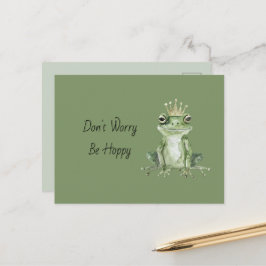 Maak je geen zorgen, wees blij Groene Kikker Kroon Briefkaart
