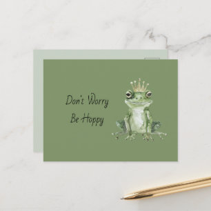 Maak je geen zorgen, wees blij Groene Kikker Kroon Briefkaart