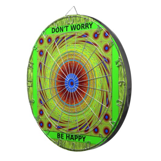 Maak je geen zorgen, wees een vrolijke kunstprint dartbord (Voorkant Rechts)