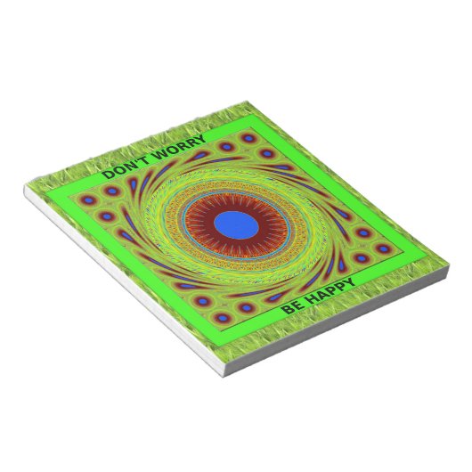 Maak je geen zorgen, wees een vrolijke kunstprint notitieblok (Schuin)
