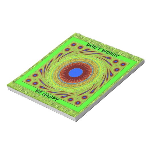 Maak je geen zorgen, wees een vrolijke kunstprint notitieblok (Linkerzijde)