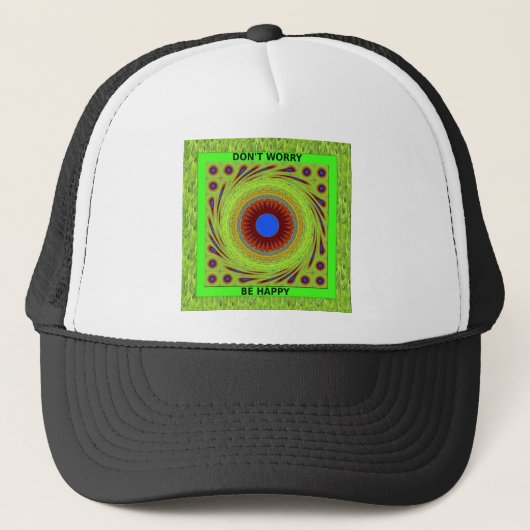 Maak je geen zorgen, wees een vrolijke kunstprint trucker pet (Voorkant)