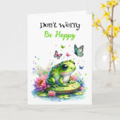 Maak je geen zorgen, wees hopeloos | Frog Pun Vrie Kaart (Gele Bloem)