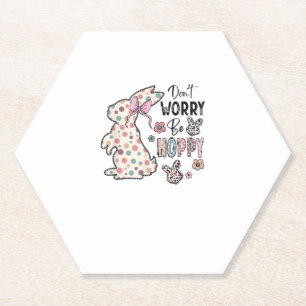Maak je geen zorgen Wees Hoppy Happy Easter Rabbit Kartonnen Onderzetters