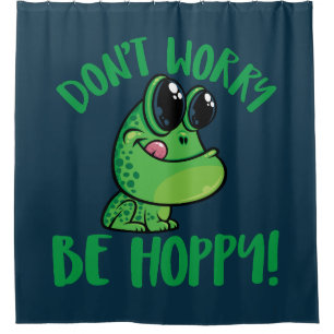 Maak je geen zorgen, wees hoppy lachende Cartoon k Douchegordijn