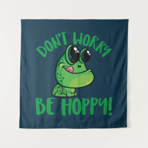 Maak je geen zorgen, wees hoppy lachende Cartoon k Wandkleed