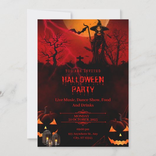 Maak je Halloween-feest klassiek met een rood them Kaart (Voorkant)