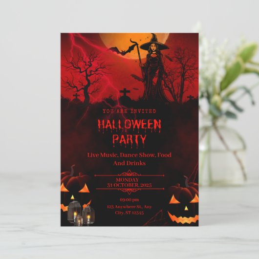 Maak je Halloween-feest klassiek met een rood them Kaart (Staand voorkant)