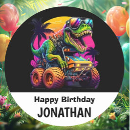 Maak je klaar voor een Dino-Mite verjaardagsfeestj Ronde Sticker