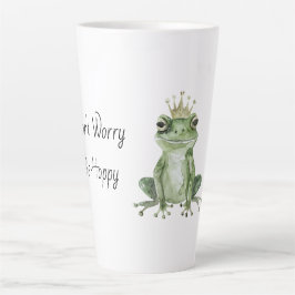 Maak je niet druk wees blij kikker met kroon latte mok