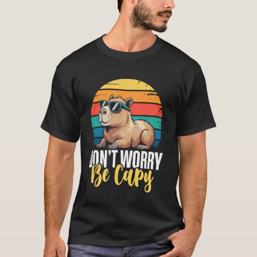 Maak je niet druk wees Capy Capybara Retro Mannen  T-shirt (Voorkant)