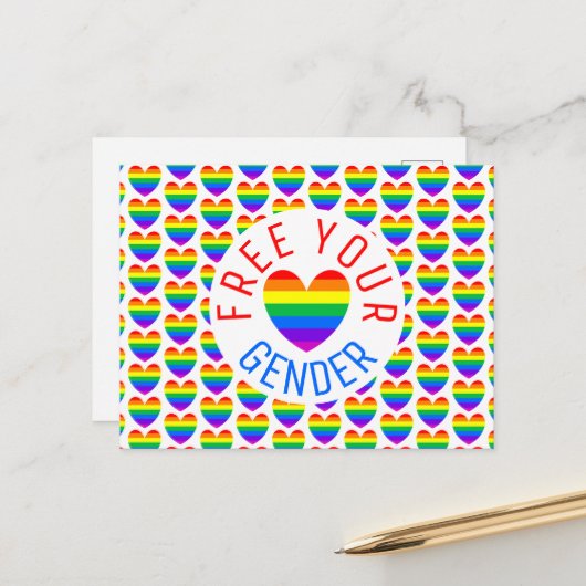 Maak je sekse vrij, regenbooghart briefkaart (Voorkant / Achterkant in situ)