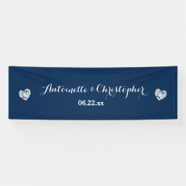 Maak je trouwbanner A02 Blauwe Grunge Harten Spandoek