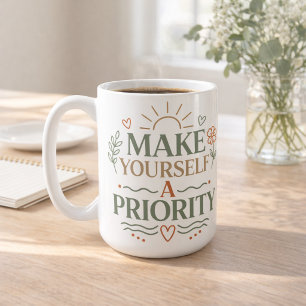 Maak jezelf een prioriteit botanisch citaat ontwer koffiemok