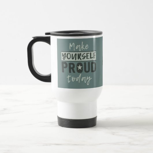 "Maak jezelf trots" op aangepaste monogram-mokken Reisbeker (Links)