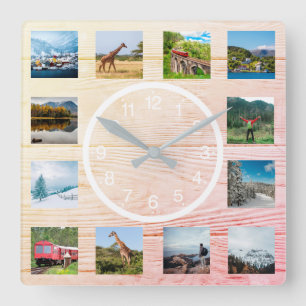 Maak Jouw Aangepaste Fotocollage Rustieke Natuur V Vierkante Klok
