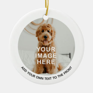 Maak Jouw Eigen 2-Foto Aangepaste Tekst Kerstmis Keramisch Ornament