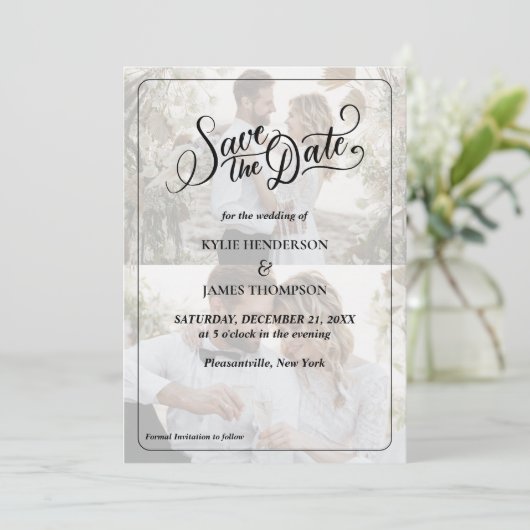 Maak Jouw Eigen 2 Foto Collage Save The Date Kaart (Staand voorkant)