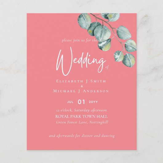 Maak Jouw Eigen BLUSHROSE Eucalyptus Trouwflyer Flyer (Voorkant)
