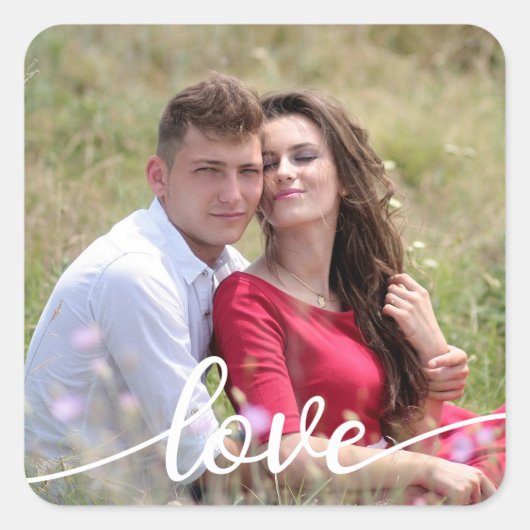 Maak Jouw Eigen Liefdesscriptie Romantische Koppel Vierkante Sticker (Voorkant)