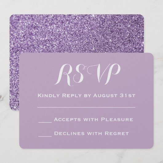 Maak Jouw Eigen Paarse Glitter Bruiloft RSVP Kaart (Voorkant / Achterkant)