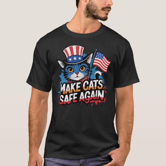 Maak katten weer veilig Grappige verkiezingen 2024 T-shirt (Voorkant)