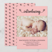 Maak kennis met baby Girl met Butterflies Pink Bir Aankondiging (Voorkant / Achterkant)