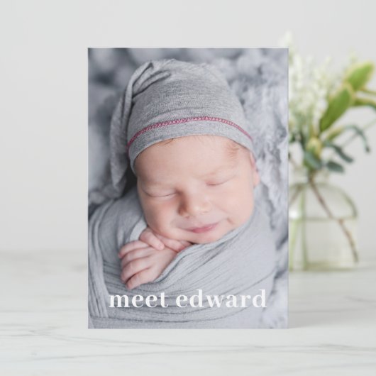 Maak kennis met Baby Photo Birth Aankondiging (Staand voorkant)