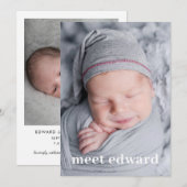 Maak kennis met Baby Photo Birth Aankondiging (Voorkant / Achterkant)