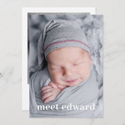 Maak kennis met Baby Photo Birth Aankondiging (Voorkant / Achterkant)