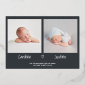 Maak kennis met baby's script goud 3 foto baby twe folie uitnodiging (Achterkant)