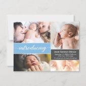 Maak kennis met Blue Custom babyboy foto's Birth Magnetische Uitnodiging (Voorkant)