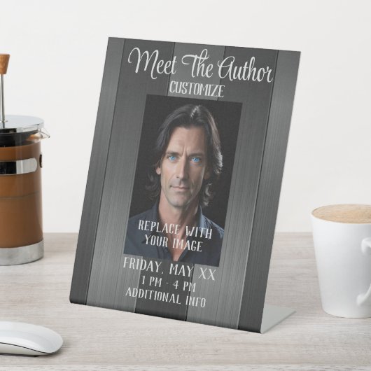 Maak kennis met de auteur Sleek Grey Reclamebord Met Voetstuk (Insitu)