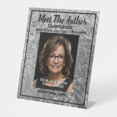 Maak kennis met de auteur zilveren textuur reclamebord met voetstuk (Voorkant)