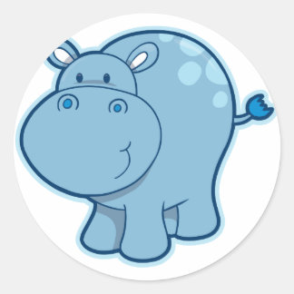 Maak kennis met de blauwe hippo! ronde sticker