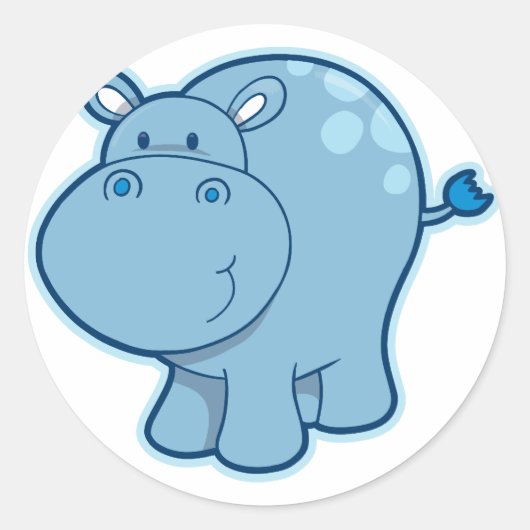 Maak kennis met de blauwe hippo! ronde sticker (Voorkant)