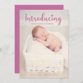 Maak kennis met de hand met het roze babymeisje aankondiging (Voorkant / Achterkant)