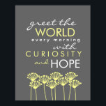 Maak kennis met de wereld met nieuwsgierigheid en  poster<br><div class="desc">Geef de wereld elke ochtend een grap met nieuwsgierigheid en hoop. Een mooie boodschap (ik vond in mijn gelukskoekje) die ons eraan herinnert om een open geest en een open hart te houden.</div>