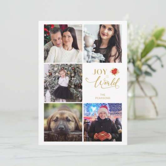 Maak kennis met de wereldpoinsettias collage 5 fot feestdagenkaart (Staand voorkant)